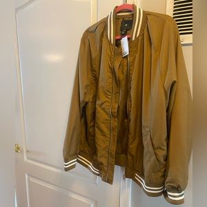UNISEX Bomber Jacket with striped cuffs color is more Mustard/Brown